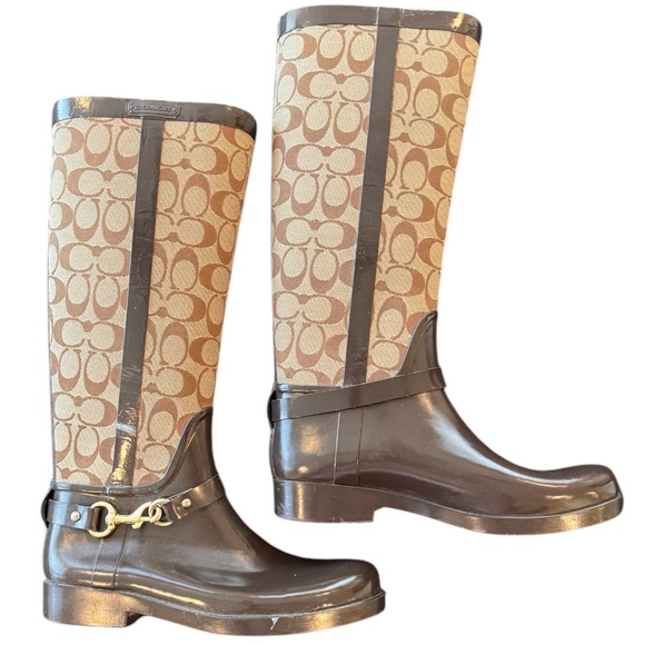 Coach Women's Brown and Tan Rain Boots - Picture 1 of 8